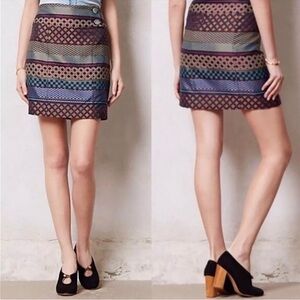 Anthropologie MAEVE Audra 6 Jacquard Skirt Mixed Jewel Tone Pencil Geometric.